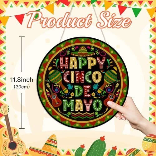 Putuo Decor Mexican Theme Party Decorations, Happy Cinco De Mayo Wood Door Sign, - Picture 2 of 7