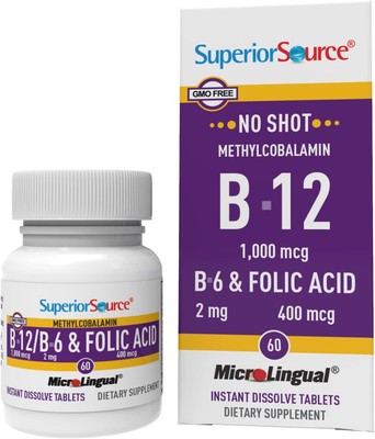 Superior Source B12 Methylcobalamin B6 Folic Acid Energy Support Tablets 60ct