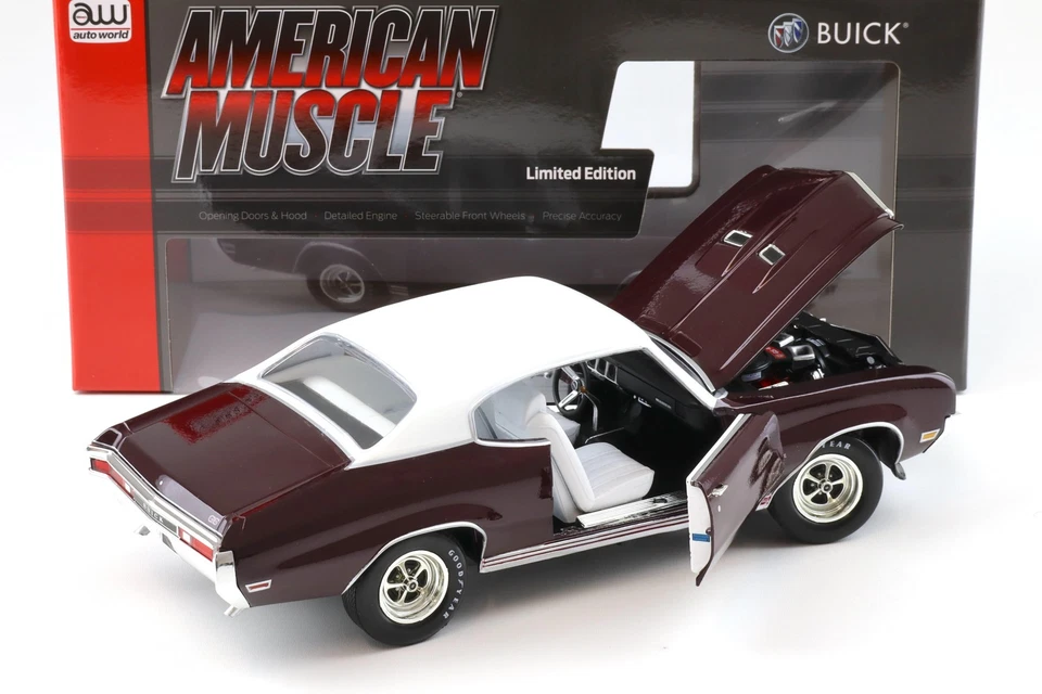 1:18 Auto World 1970 Buick GS Livelli 1 Mcacn Burgundy Mist/Bianco Tetto - Immagine 4 di 4