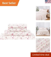 Breathable & Hypoallergenic 4-Piece Queen Bedding - Floral Design, Comfortable