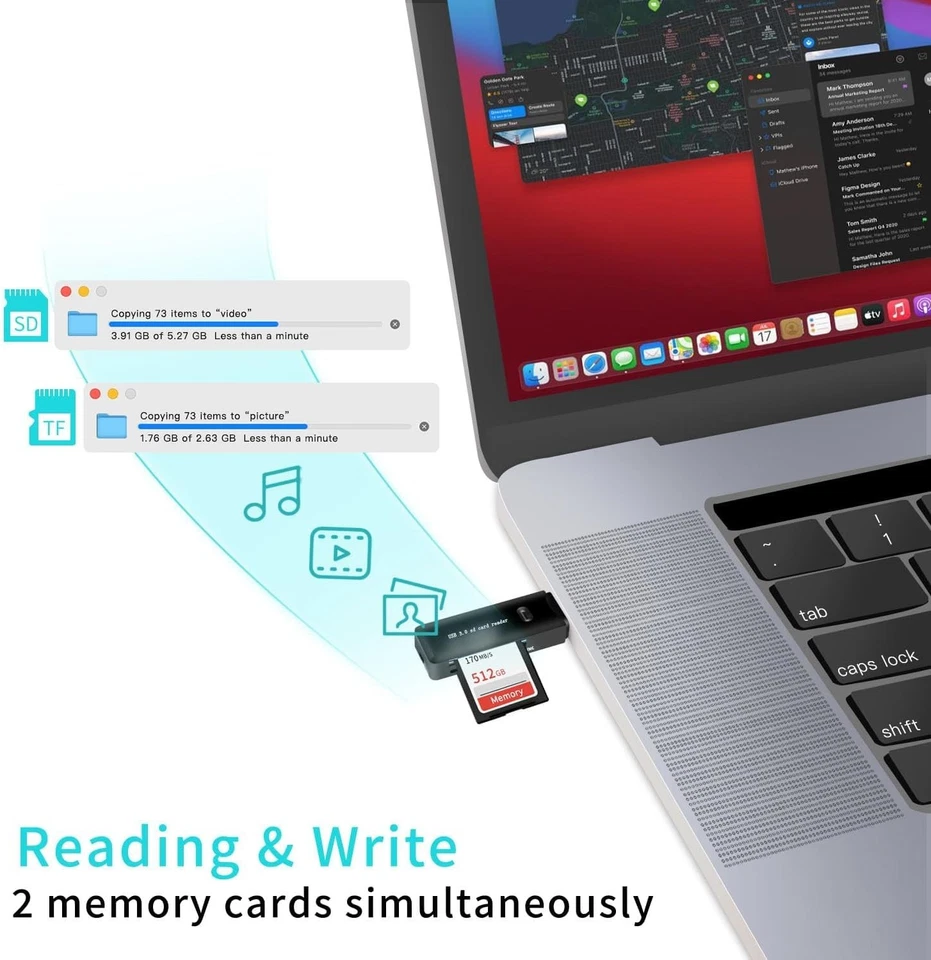 USB 3.0 SD/TF Card Reader - High-Speed Multi Memory Black - Image 4 of 4
