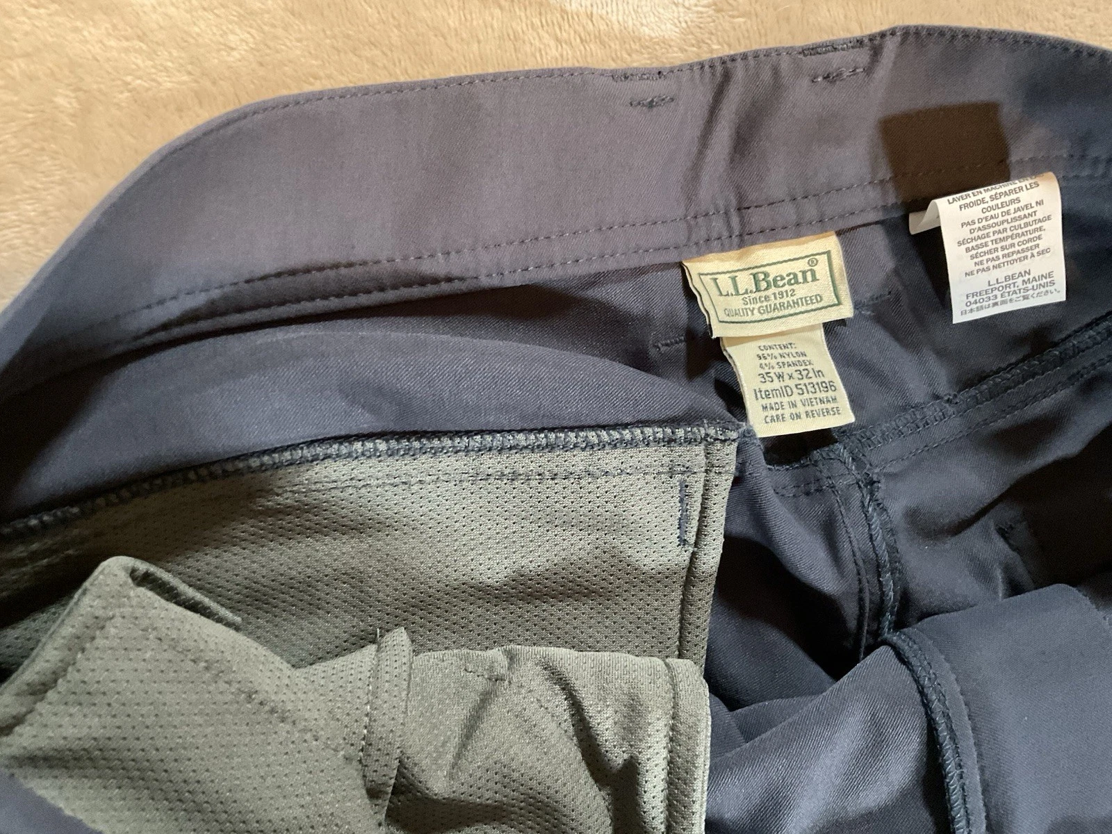 LL Bean Venture Stretch Pants Men 35x32 Hiking 5 Pocket Straight Leg Carbon Navy