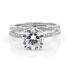 Round Cut CZ Art Deco Half Eternity 2.86ctw Sterling Silver 925 Bridal Ring Set
