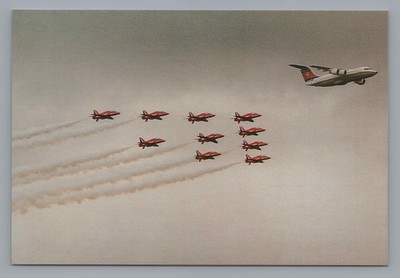 Manx Airlines BAE146 Royal Air Force Red Arrows Hawks Ronaldsway Postkarte IOM