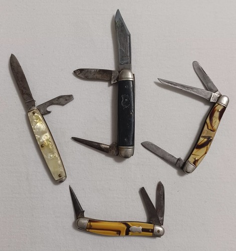 Lot of 4 Vintage Pocket Knives, HENRY SEARS 1865, LIPIC, (2) SCHRADE Walden 