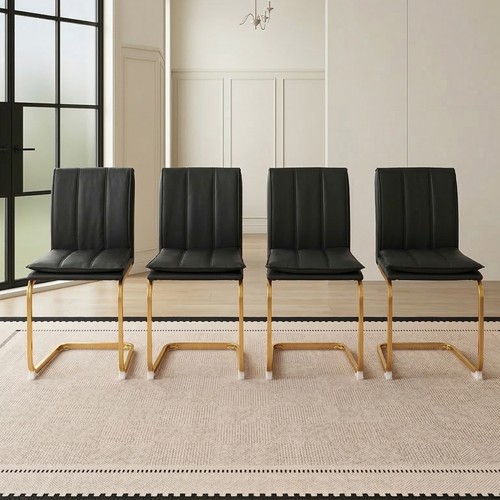 Set of 4 Modern PU Leather Dining Chairs w/ Gold Bow Metal Legs for Dining Room - Picture 38 of 46
