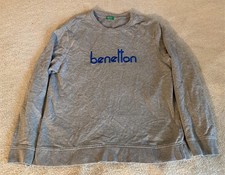 RARE Benetton Gray Crewneck Sweatshirt Embroidered Blue Logo Size in Description
