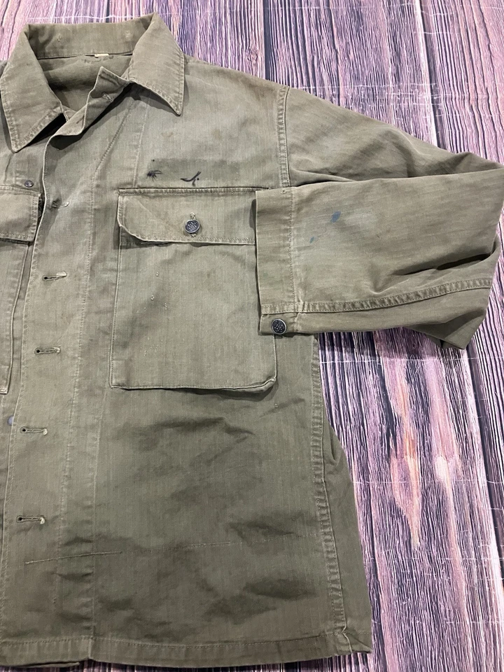 Men’s Vtg Army M-43 Jacket Size 36R Olive Drab WW2 1940’s HBT Field Jacket - Image 2 of 4