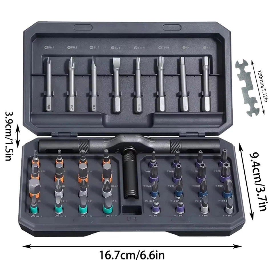 25/43pcs Multi Bit Magnetic Screwdriver Set Detachable T Ratchet Handle Portable - Image 2 of 4
