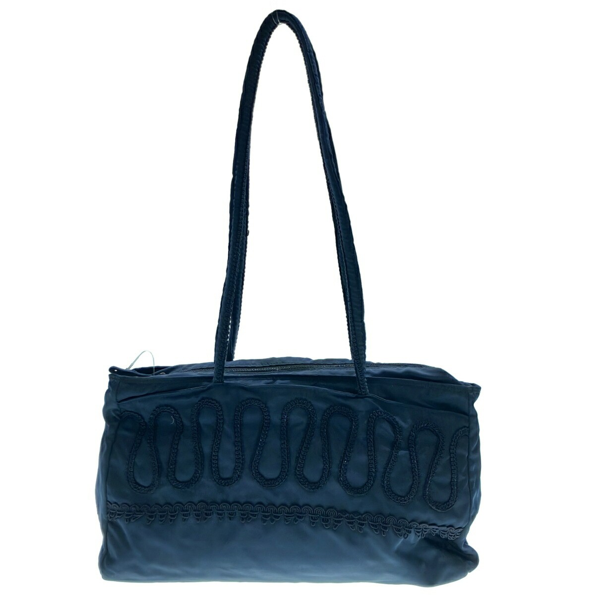 Prada Navy Lace Embroidered Nylon Shoulder Tote Bag Pre-Owned