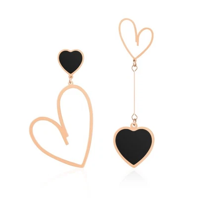 Boucles d'oreilles en forme de cœur noires pour femmes, bijoux en or rose - Photo 1/4