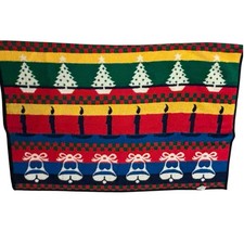 Vintage San Marcos Christmas Holiday Blanket Reversible Throw Xmas 78 x 56”