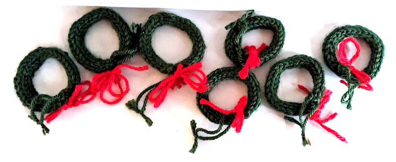 Set of 7 Hand Crocheted Knit Soft Yarn Mini Christmas Wreath Ornaments