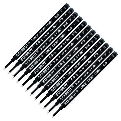 12X-Schmidt 888 F Safety Ceramic Tip Plastic Tube Rollerball Refills, Black, Fin