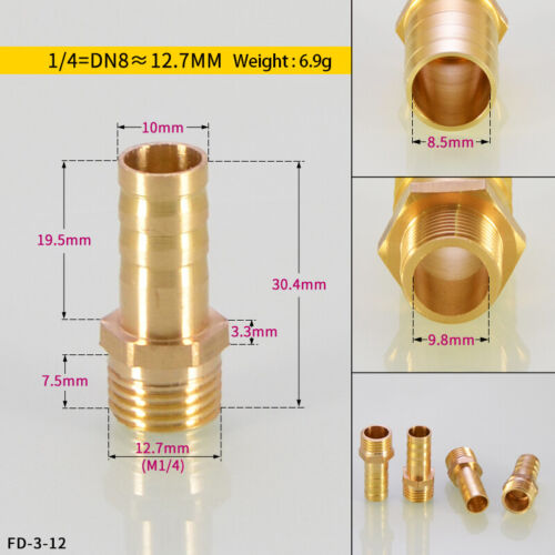 4mm-19mm Brass Male Thread x Hose Barb Tail Adapter Connector BSP 1/8" 1/4" 3/8" - Picture 14 of 25