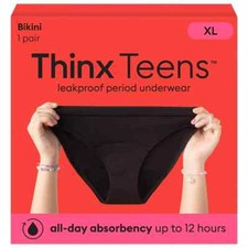THINX Teens Period Bikini Underwear XL Large Super Absorbency Panty NEW Black