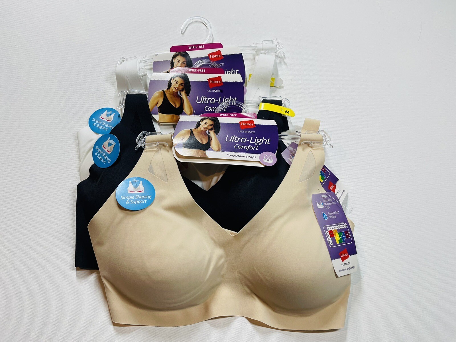 3 HANES Women Ultra Light Comfort Wireless Bra/Bralette DHHU42 M Black