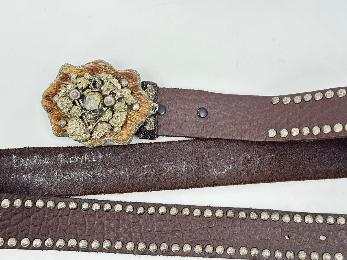 I.V.Y. Brown Leather Studs Skull Buckle Belt I.V.Y. “Dark royalty” Studded Brown Leather Skull & Stones  main image 2