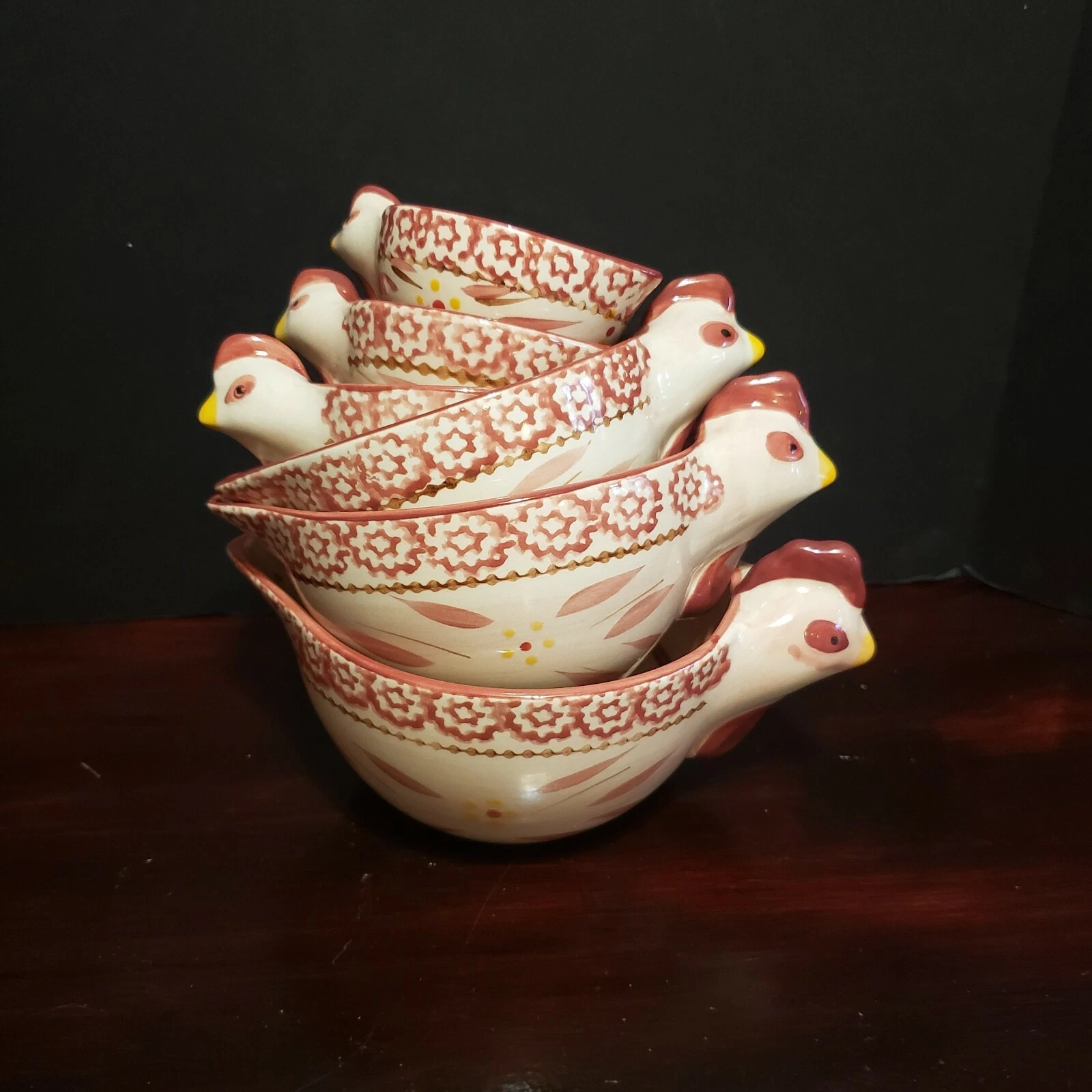 Temptations Nesting Chicken Measuring Cups, Red Set of 6 Hens Farm Kitchen