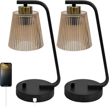 Set Di 2 Lampade Da Comodino Camera Da Letto, Abat Jour Ambra Paralume Vetro Con