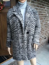 NWT ZARA OVERSIZED CARDIGAN WITH LAPEL SWEATER ECRU/BLACK 3859/131