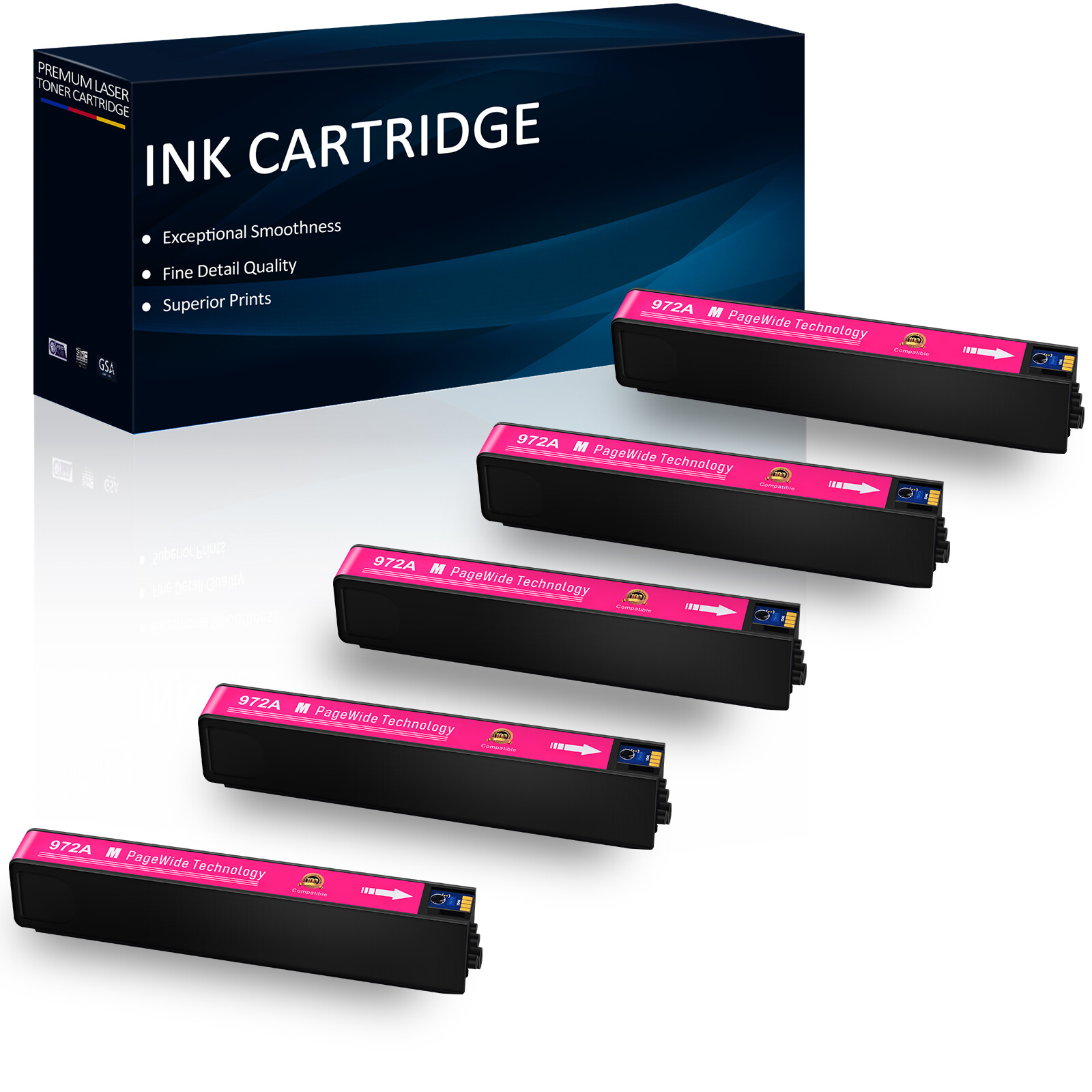 5PK Magenta Ink Cartridge 972A FOR HP PageWide 377dw Pro 452dw 477dn, High Yield