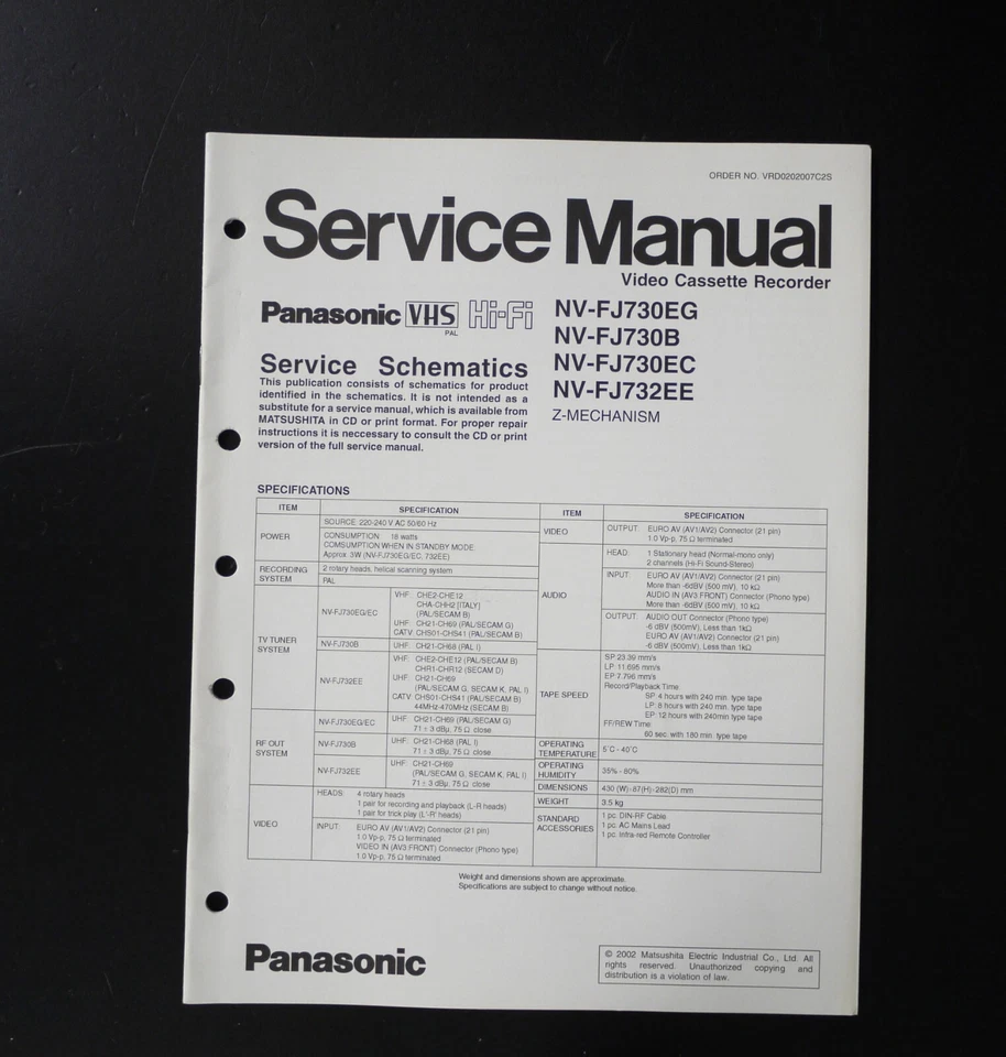 Original PANASONIC NV-FJ730EG/B/EC / NV-FJ732EE Service Manual / Anleitung O10 - Bild 1 von 1