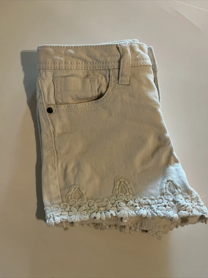 Pantalones Cortos de Jean Mudd Niñas Corte Talla 10 Crochet Detalle de Encaje Lavado Medio Denim Boho Foto 4 de 4