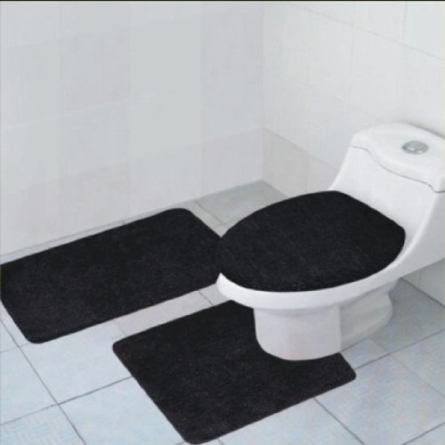 3-Piece Solid Bathroom Mat Set With Contour Rug, Toilet Mat & Lid Cover - NEW COLORS