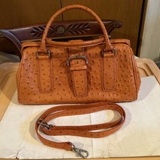 Large Vintage Ostrich Leather Boston 2 Way Crossbody Bag Marshal Fields