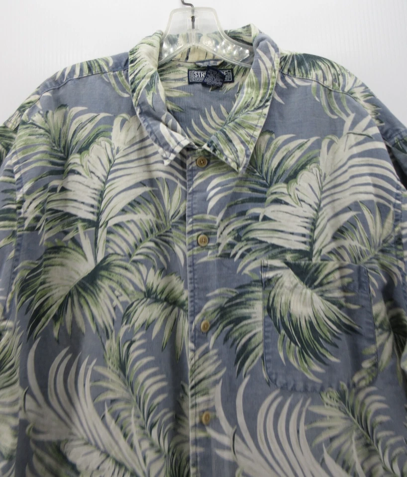 VINTAGE Structure Shirt Men XL Blue Linen Hawaiian Button Up Camp Floral Aloha * - Image 2 of 4