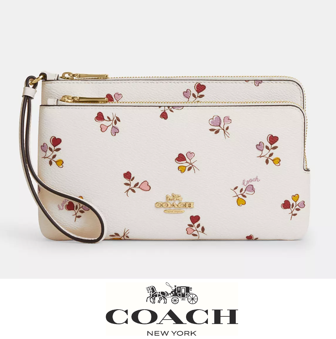 NWT COACH Double Zip Wallet Heart Print CW969 Pink Crossbody Purse  