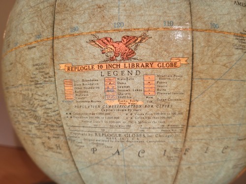 Vintage REPLOGLE 10" LIGHTED Library Globe, Metal Base, VG Cond "GULF of MEXICO" - Picture 8 of 12