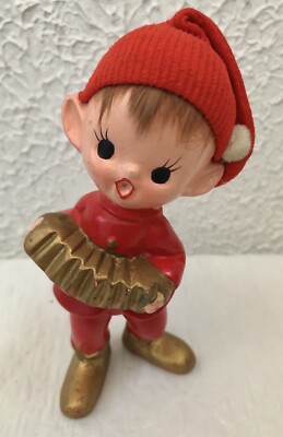 Vintage INARCO Pixie Elf Figurine With Knit Hat & Accordion JAPAN Orig Label