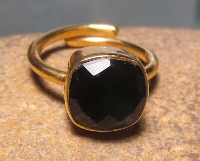Goldteller/Sterlingsilber verstellbarer Schnitt Onyx Ring UK K1 2-3 4/US 5,75 Geschenktüte.
