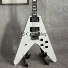 Factory Custom White Flying V Electric Guitar Floyd Rose Chrome Part HH Pickup