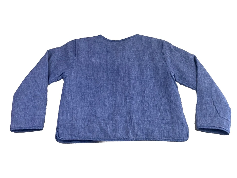 Eileen Fisher Organic Linen Delave Padded Jacket Size Small Pockets Blue Snap - Image 2 of 4