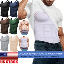 Mens Slimming Body Shaper Abs Belly Chest Compression Shirt Tank Top Girdle Vest