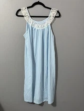 Vtg Lingerie Lace Nightie Teddy Slip Dress L USA Light Blue Nightgown Bridal