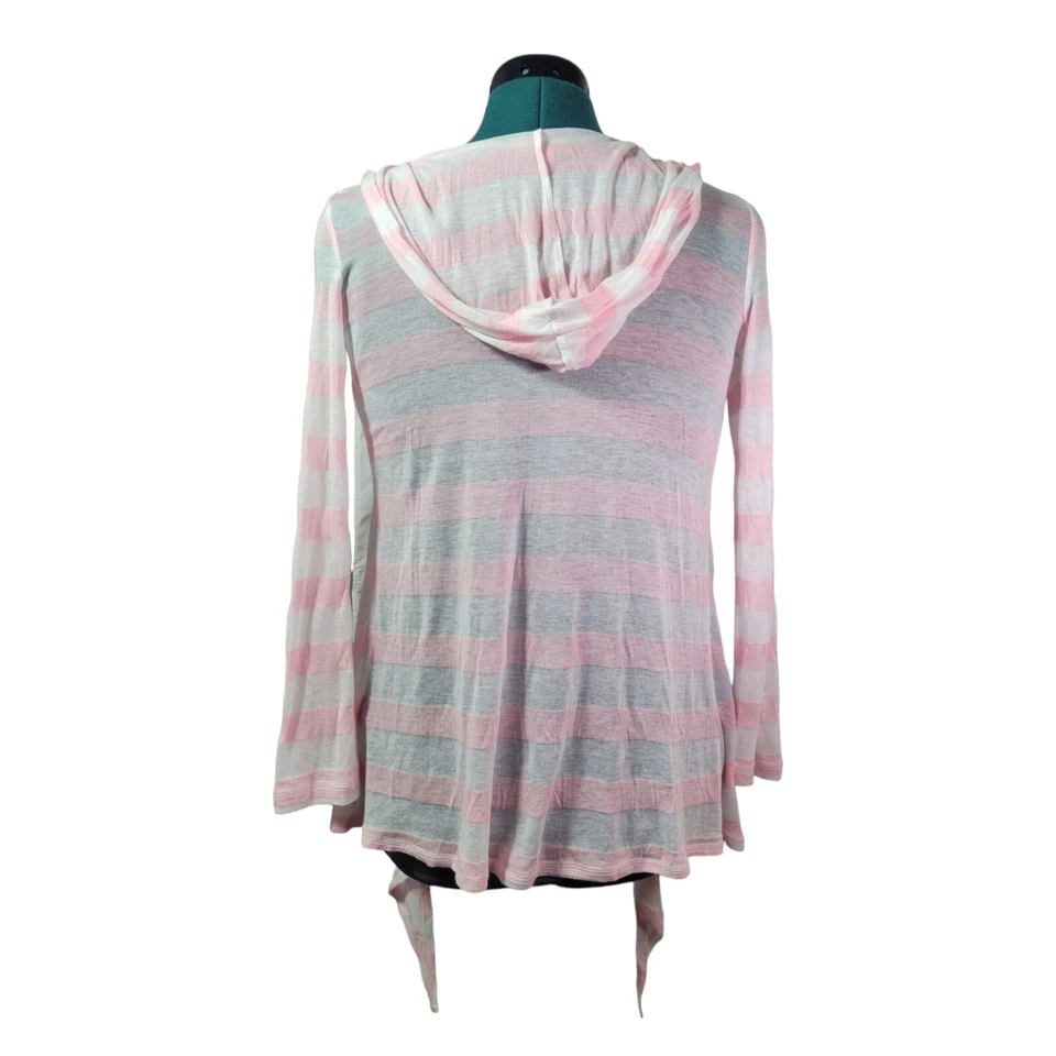 Cardigã Piko 1988 Anthropologie frente aberta com capuz listrado rosa tamanho pequeno - Imagem 3 de 4