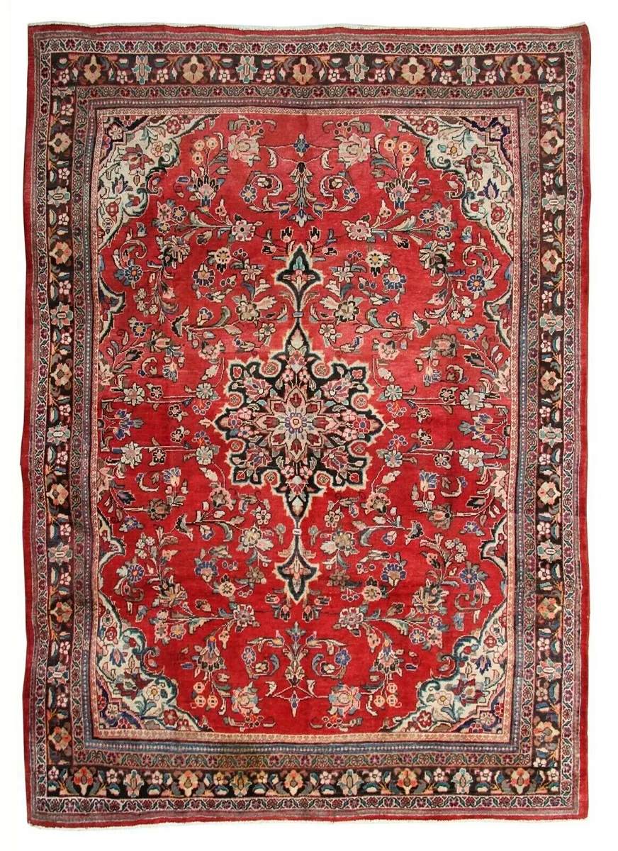Large Handwoven Wool Turkish Rug Red Blue Traditional Carpet Rug