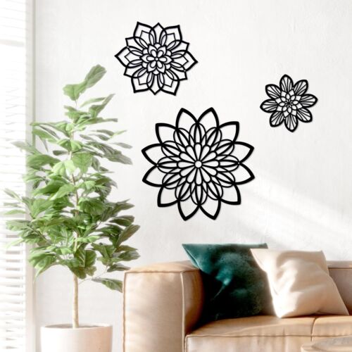 3PCS Metal Flowers Wall Decor Black Wall Art for Bathroom Living Room Office