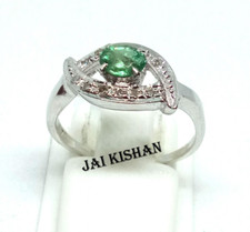 Pretty Emerald Gemstone Diamond Solid 925 Sterling Silver Ring Women Jewelry