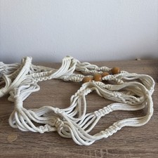 Vintage White Beaded Macrame Plant Hanger Pot Holder Boho Decor 45&rdquo;