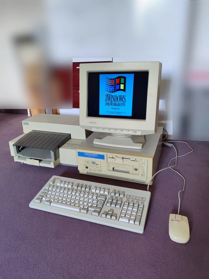 Highscreen 386 DX-40 Retro PC Monitor Drucker funktionsbereit mit Windows 3.11