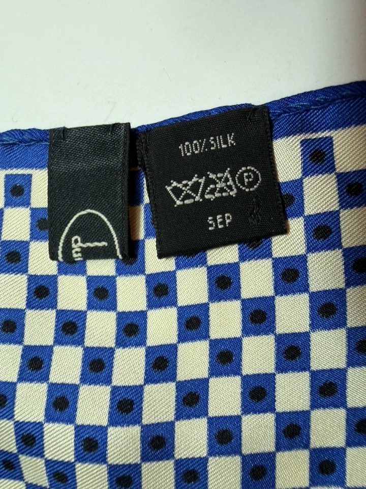 Lenço quadrado Dunhill azul royal quadriculado bolinhas quadrado 16 polegadas 40cm - Imagem 3 de 4