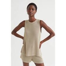 H M Knit Vest Sleeveless Crew Neck Slim Fit Beige Women Size L