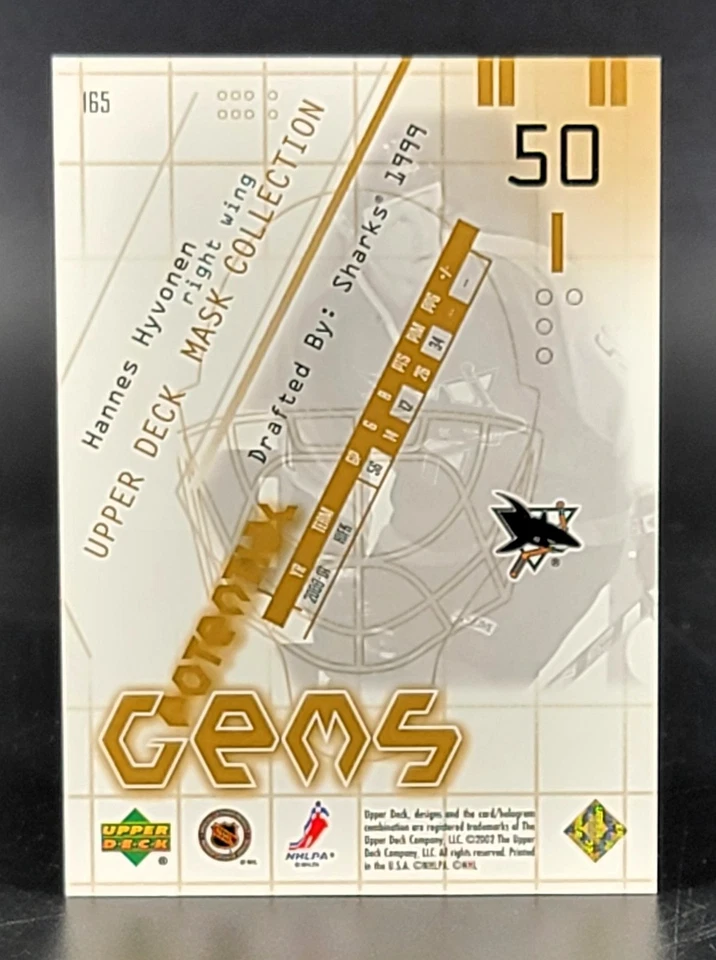 2001-02 Upper Deck Mask Collection Gold #165 Hannes Hyvonen 30/50 - Image 2 of 2