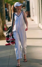 FREE PEOPLE FP MOVEMENT HEATHER GREY WHITE LACE DAY TRIP ONE PIECE JUMPSUIT SZ L