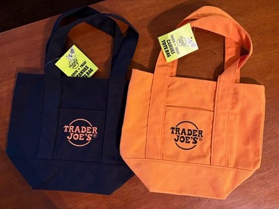 LOT of 2  - NEW Trader Joes Halloween MINI Black & Orange Canvas Tote Bag RARE